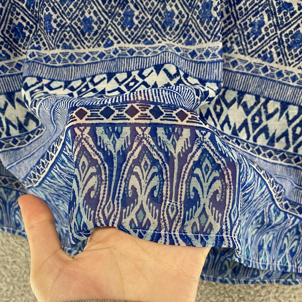 Chicos Beaded Tunic Top Womens 1/M Blue Geometric Sheer Embellished 3/4 Sleeve - Picture 10 of 16